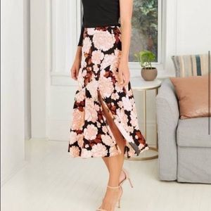 Boho Vintage Floral Midi Skirt w Slit